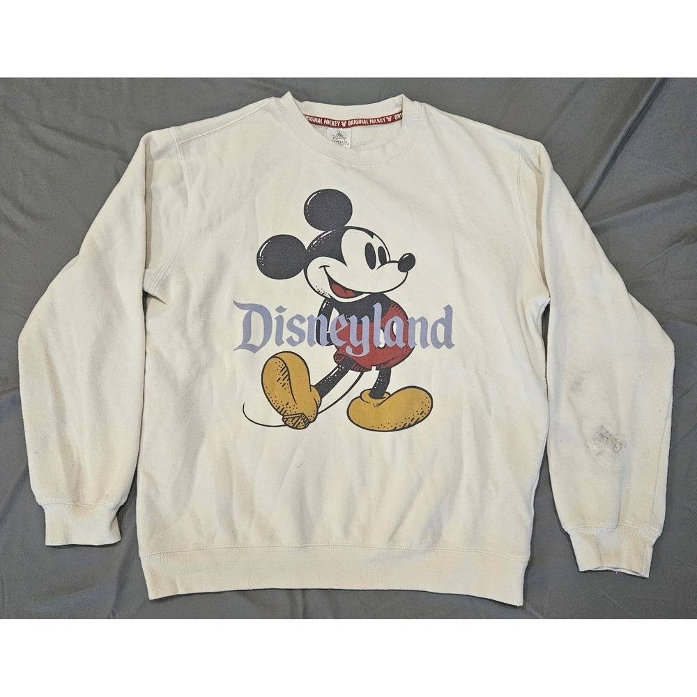 Disney Sweatshirt Unisex M Cream Mickey Mouse Disneyland Graphic Pullover